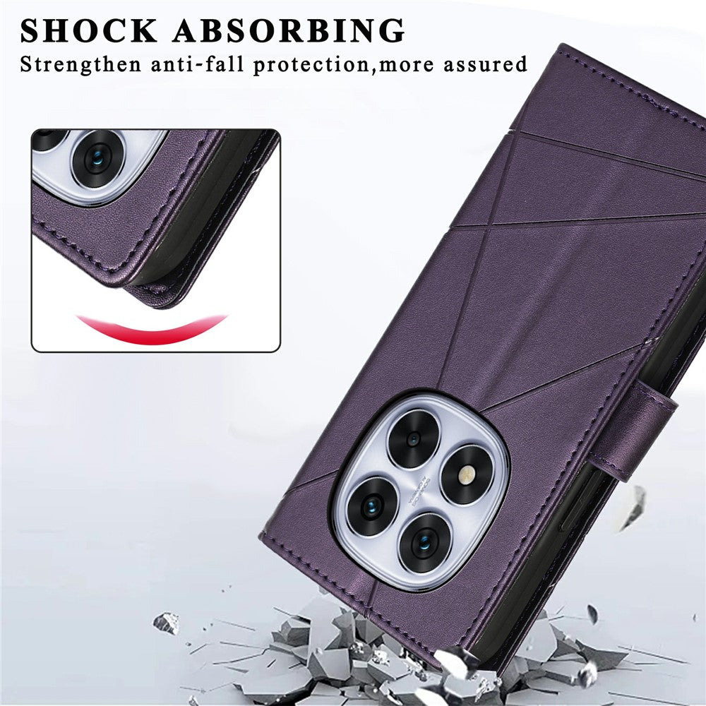 For Xiaomi Poco M8 Pro 5G / Redmi Note 15 Pro+ 5G (Global) Phone Case Line Imprint Leather Wallet Cover with Wrist Strap - Purple