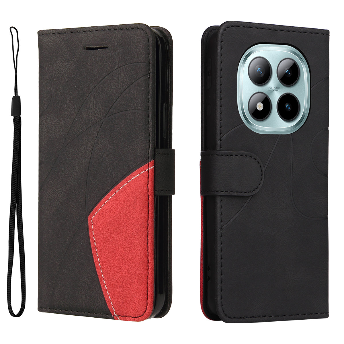 For Xiaomi Poco M8 Pro 5G / Redmi Note 15 Pro+ 5G (Global) Leather Phone Case Stand Wallet with Bi-colour Splicing Design - Black