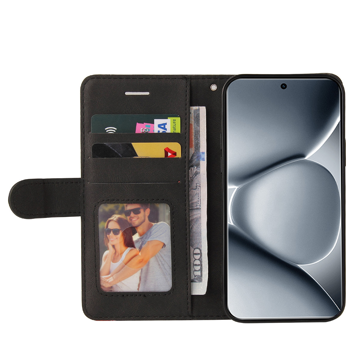 For Xiaomi Poco M8 Pro 5G / Redmi Note 15 Pro+ 5G (Global) Leather Phone Case Stand Wallet with Bi-colour Splicing Design - Black