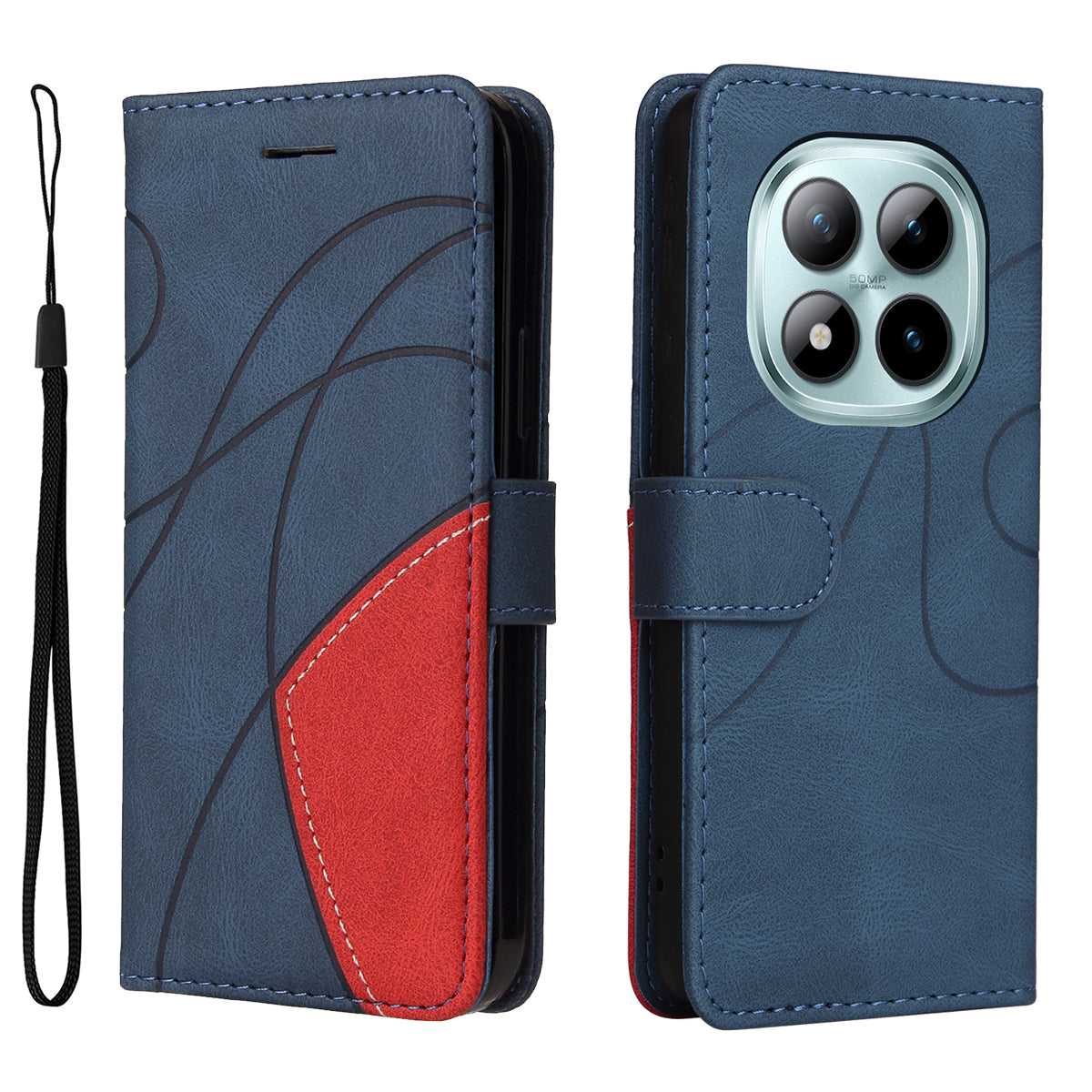 For Xiaomi Poco M8 Pro 5G / Redmi Note 15 Pro+ 5G (Global) Leather Phone Case Stand Wallet with Bi-colour Splicing Design - Blue