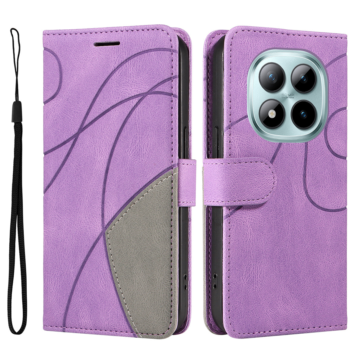 For Xiaomi Poco M8 Pro 5G / Redmi Note 15 Pro+ 5G (Global) Leather Phone Case Stand Wallet with Bi-colour Splicing Design - Purple