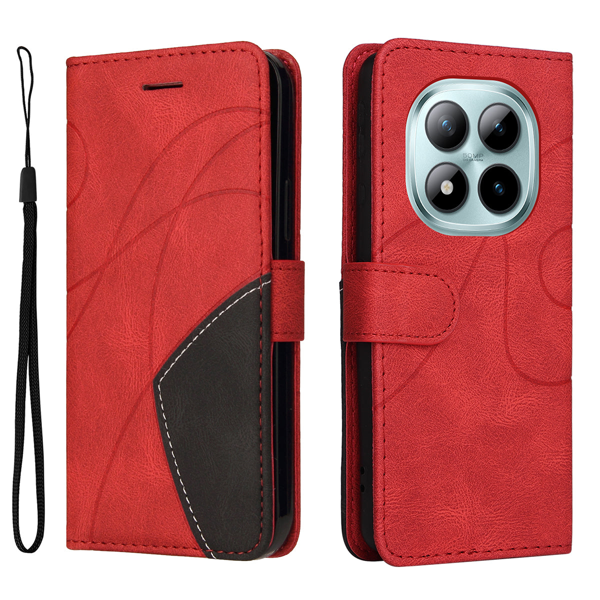 For Xiaomi Poco M8 Pro 5G / Redmi Note 15 Pro+ 5G (Global) Leather Phone Case Stand Wallet with Bi-colour Splicing Design - Red