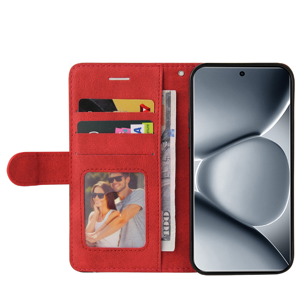 For Xiaomi Poco M8 Pro 5G / Redmi Note 15 Pro+ 5G (Global) Leather Phone Case Stand Wallet with Bi-colour Splicing Design - Red