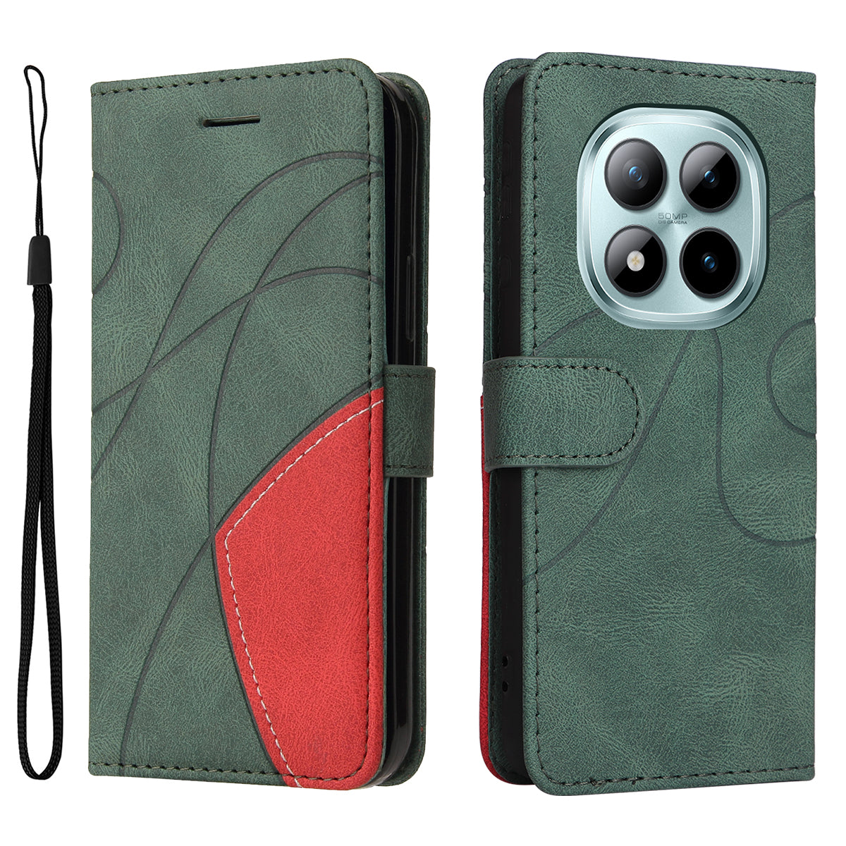 For Xiaomi Poco M8 Pro 5G / Redmi Note 15 Pro+ 5G (Global) Leather Phone Case Stand Wallet with Bi-colour Splicing Design - Green