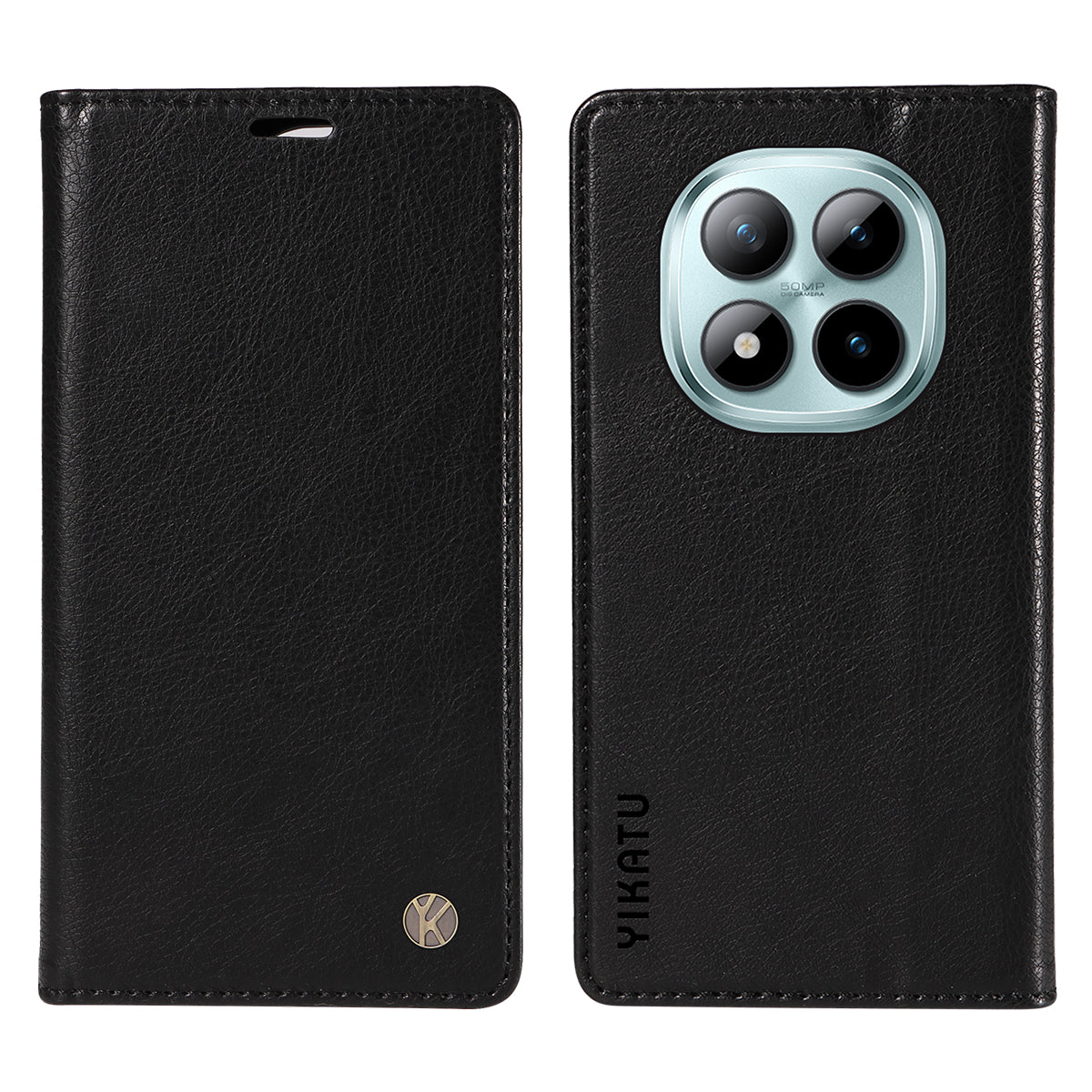 For Xiaomi Poco M8 Pro 5G / Redmi Note 15 Pro+ 5G (Global) Wallet Case YIKATU YK-006 Magnetic Closure Leather Phone Cover Litchi Texture - Black