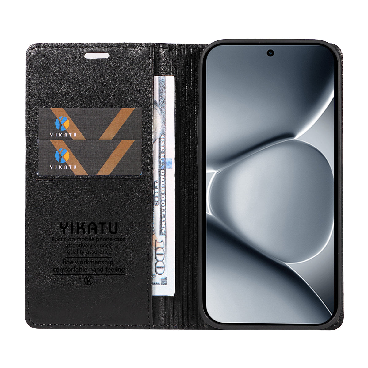 For Xiaomi Poco M8 Pro 5G / Redmi Note 15 Pro+ 5G (Global) Wallet Case YIKATU YK-006 Magnetic Closure Leather Phone Cover Litchi Texture - Black