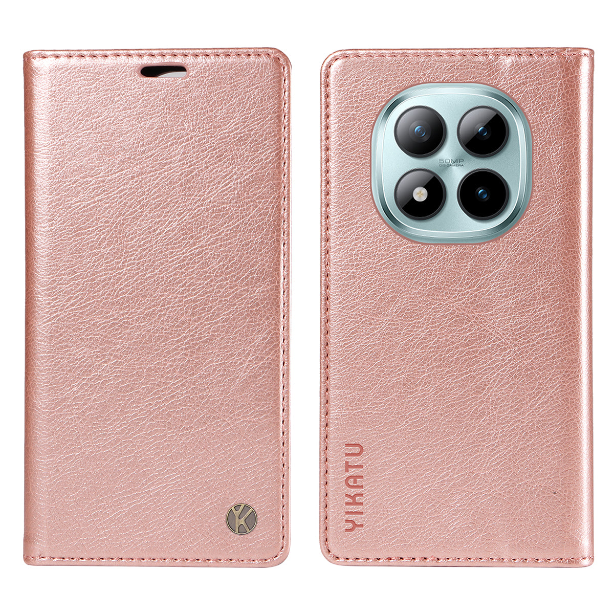 For Xiaomi Poco M8 Pro 5G / Redmi Note 15 Pro+ 5G (Global) Wallet Case YIKATU YK-006 Magnetic Closure Leather Phone Cover Litchi Texture - Rose Gold