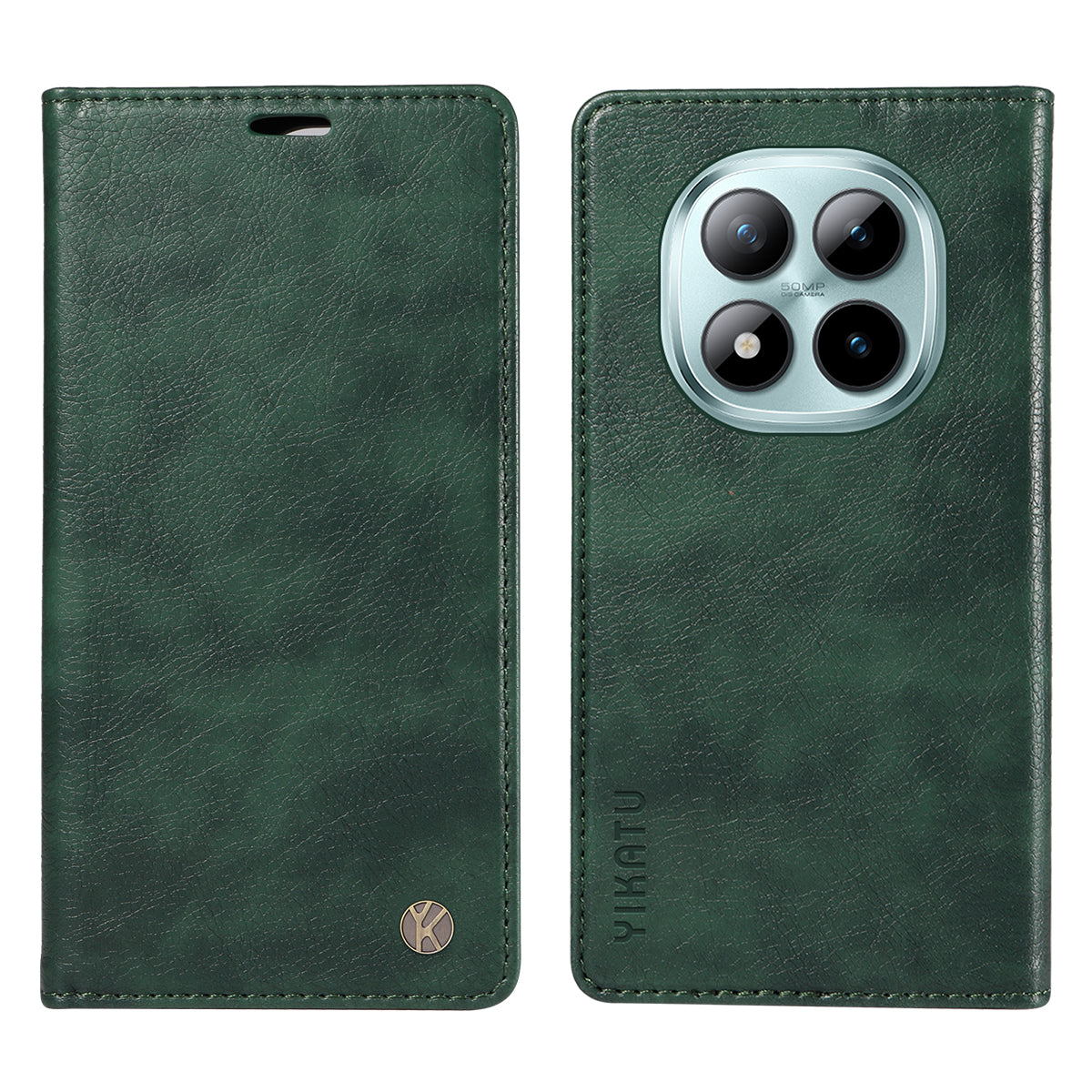 For Xiaomi Poco M8 Pro 5G / Redmi Note 15 Pro+ 5G (Global) Wallet Case YIKATU YK-006 Magnetic Closure Leather Phone Cover Litchi Texture -  Green