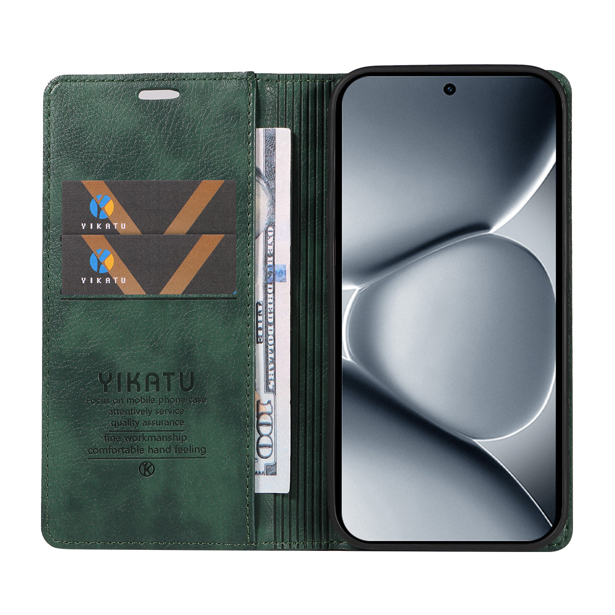 For Xiaomi Poco M8 Pro 5G / Redmi Note 15 Pro+ 5G (Global) Wallet Case YIKATU YK-006 Magnetic Closure Leather Phone Cover Litchi Texture -  Green