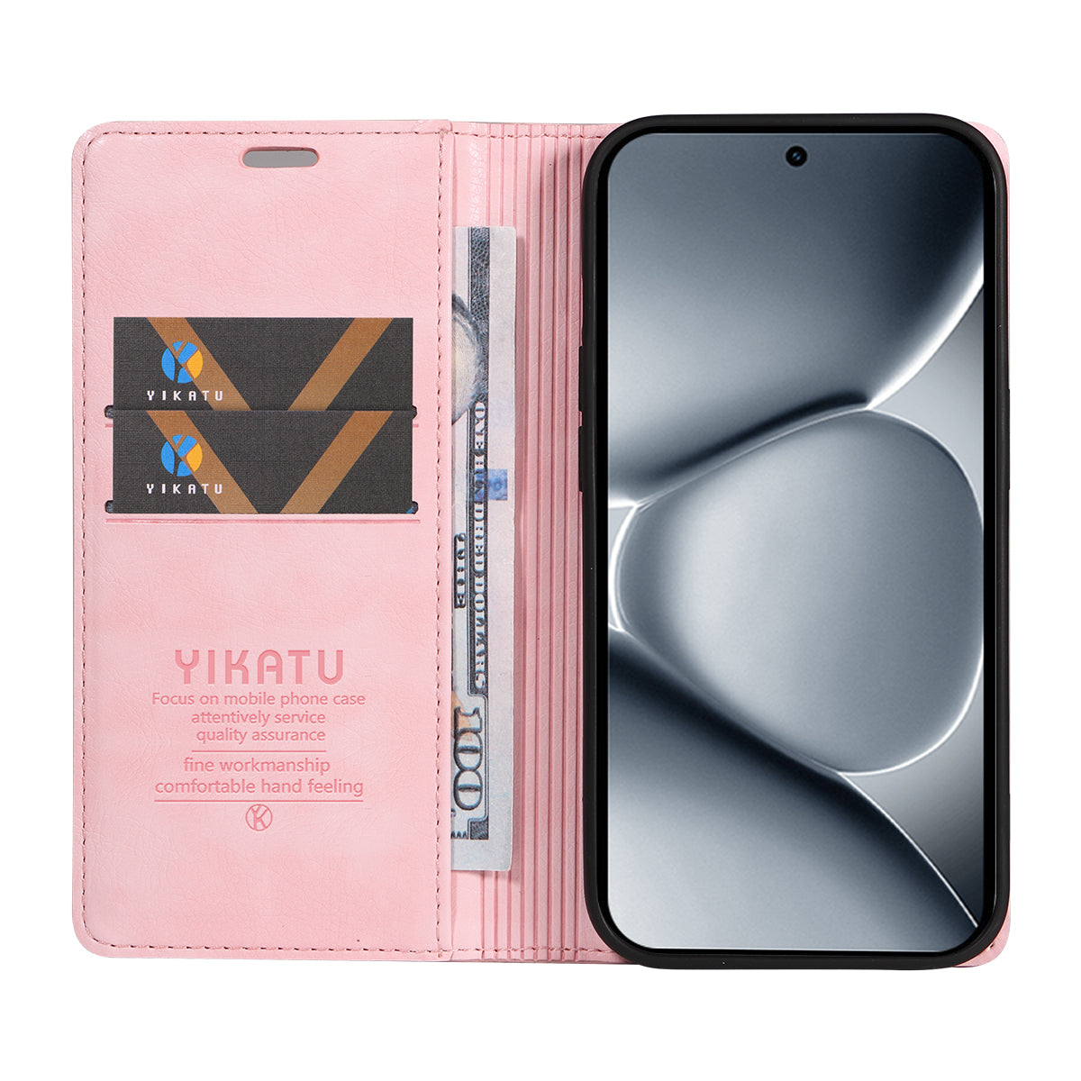 For Xiaomi Poco M8 Pro 5G / Redmi Note 15 Pro+ 5G (Global) Wallet Case YIKATU YK-006 Magnetic Closure Leather Phone Cover Litchi Texture - Pink