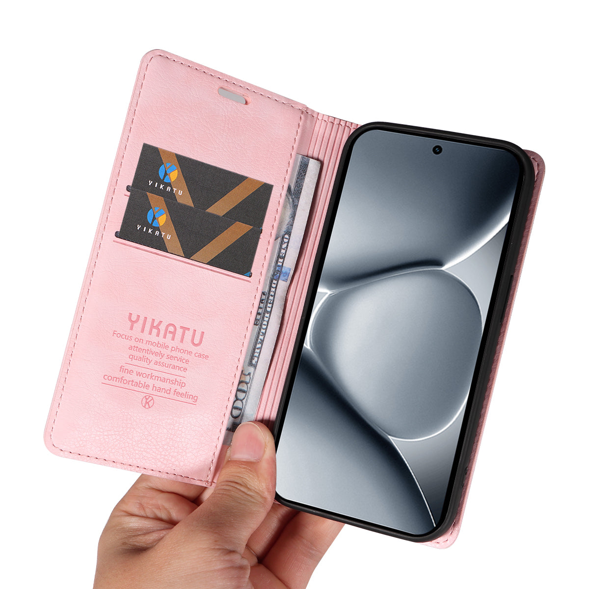 For Xiaomi Poco M8 Pro 5G / Redmi Note 15 Pro+ 5G (Global) Wallet Case YIKATU YK-006 Magnetic Closure Leather Phone Cover Litchi Texture - Pink