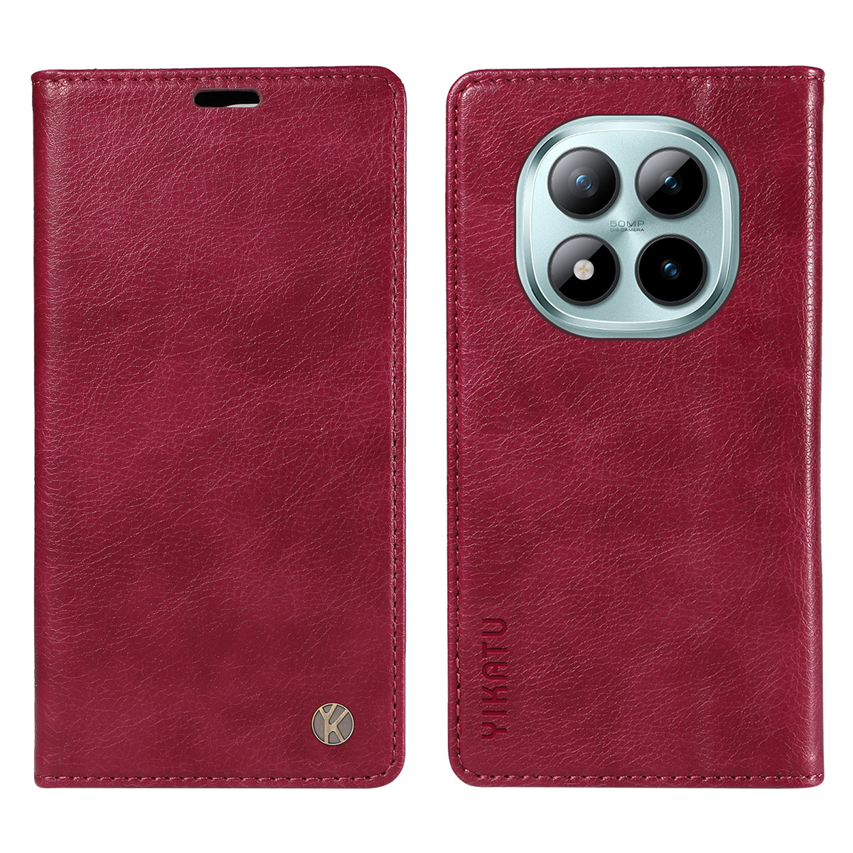 For Xiaomi Poco M8 Pro 5G / Redmi Note 15 Pro+ 5G (Global) Wallet Case YIKATU YK-006 Magnetic Closure Leather Phone Cover Litchi Texture - Wine Red