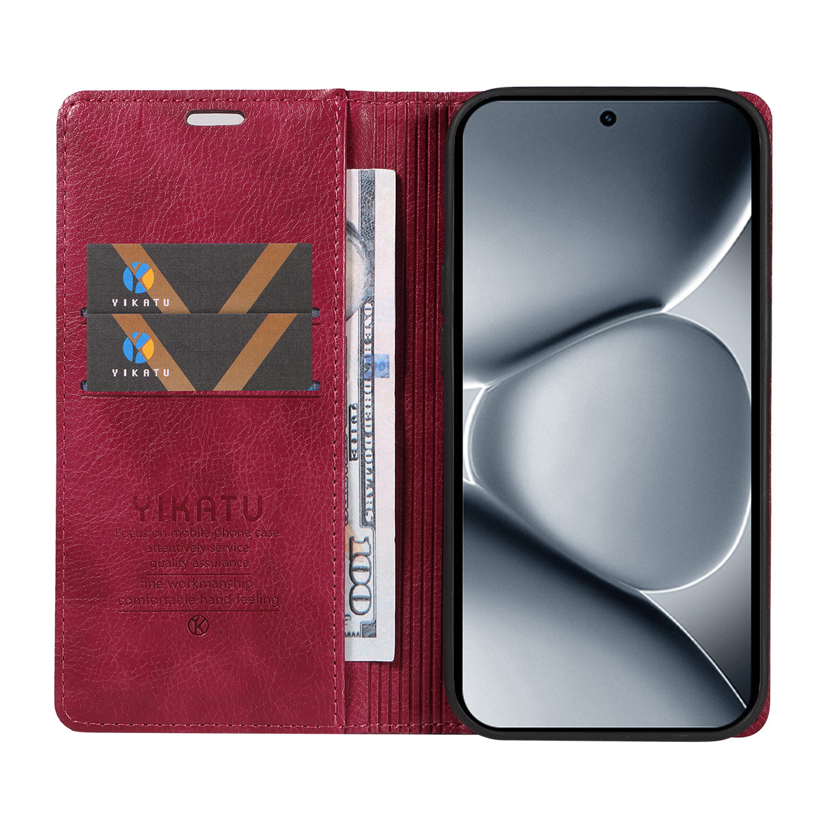 For Xiaomi Poco M8 Pro 5G / Redmi Note 15 Pro+ 5G (Global) Wallet Case YIKATU YK-006 Magnetic Closure Leather Phone Cover Litchi Texture - Wine Red
