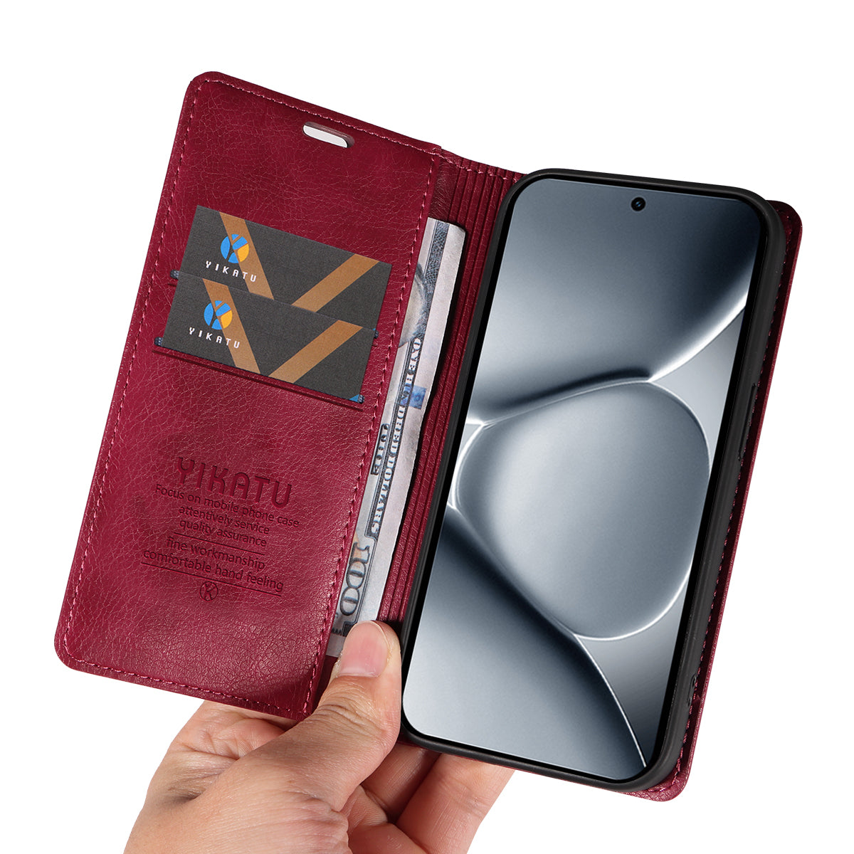 For Xiaomi Poco M8 Pro 5G / Redmi Note 15 Pro+ 5G (Global) Wallet Case YIKATU YK-006 Magnetic Closure Leather Phone Cover Litchi Texture - Wine Red