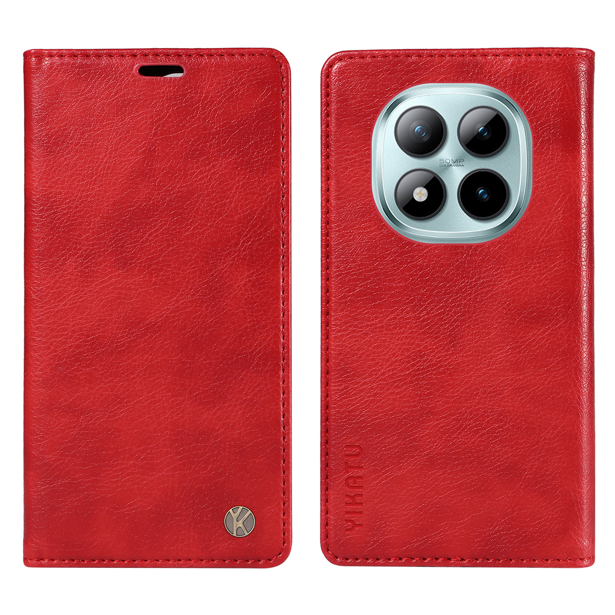 For Xiaomi Poco M8 Pro 5G / Redmi Note 15 Pro+ 5G (Global) Wallet Case YIKATU YK-006 Magnetic Closure Leather Phone Cover Litchi Texture - Red