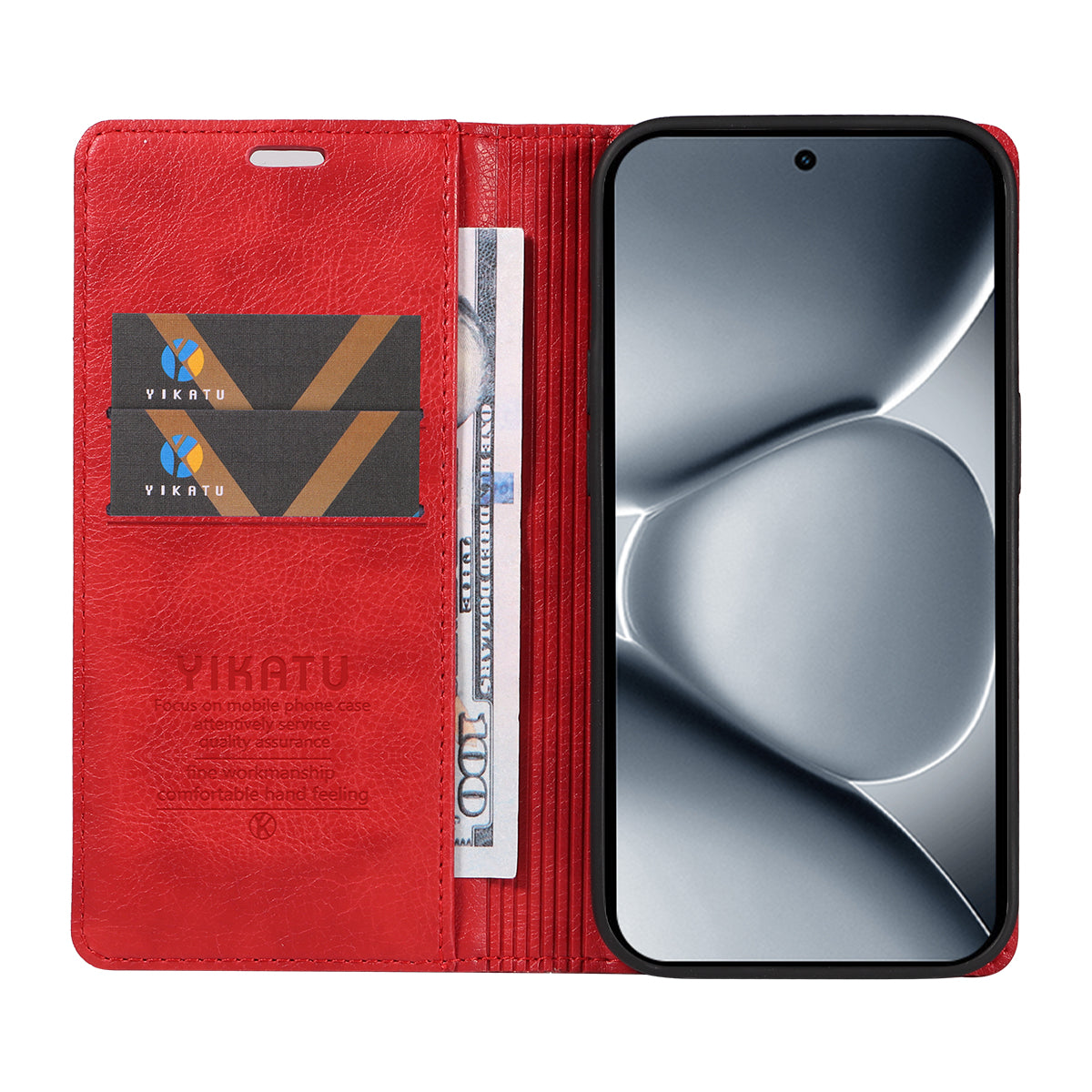 For Xiaomi Poco M8 Pro 5G / Redmi Note 15 Pro+ 5G (Global) Wallet Case YIKATU YK-006 Magnetic Closure Leather Phone Cover Litchi Texture - Red