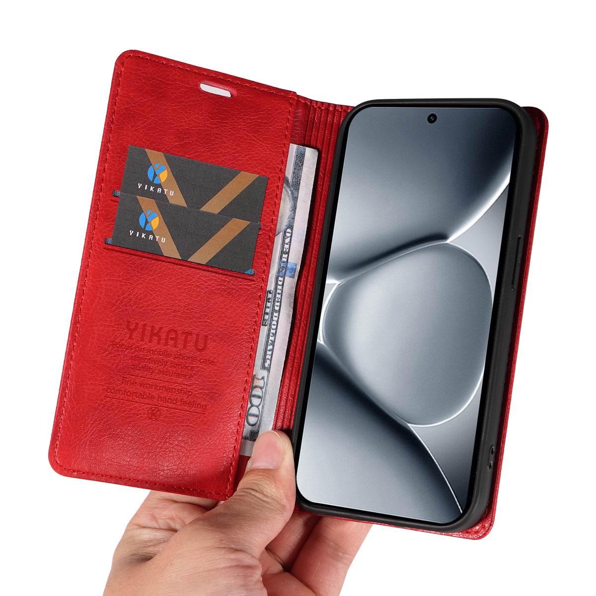 For Xiaomi Poco M8 Pro 5G / Redmi Note 15 Pro+ 5G (Global) Wallet Case YIKATU YK-006 Magnetic Closure Leather Phone Cover Litchi Texture - Red