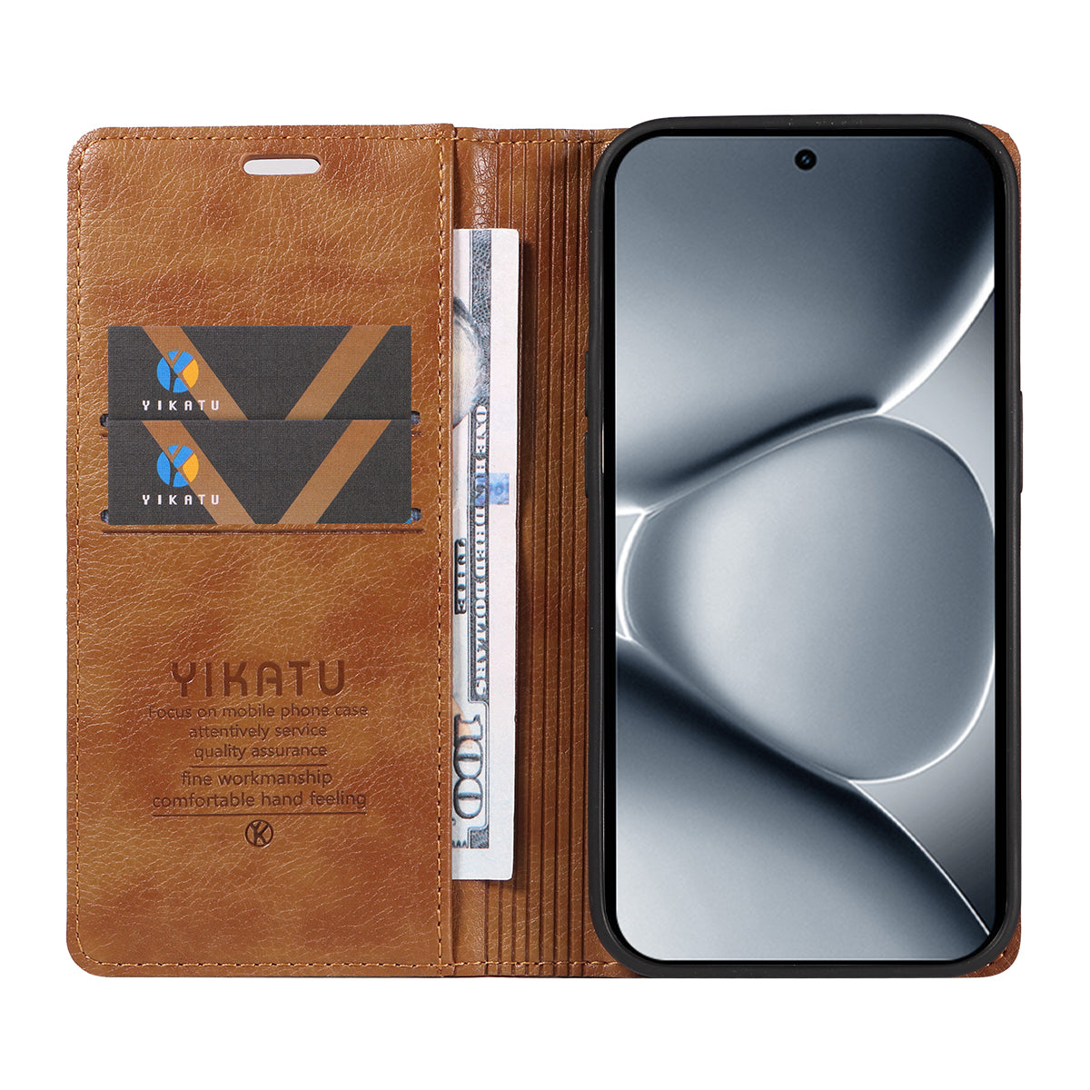 For Xiaomi Poco M8 Pro 5G / Redmi Note 15 Pro+ 5G (Global) Wallet Case YIKATU YK-006 Magnetic Closure Leather Phone Cover Litchi Texture -  Brown