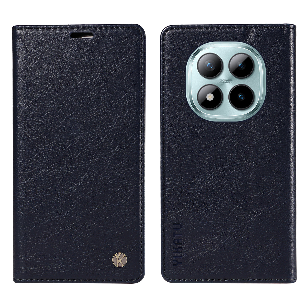 For Xiaomi Poco M8 Pro 5G / Redmi Note 15 Pro+ 5G (Global) Wallet Case YIKATU YK-006 Magnetic Closure Leather Phone Cover Litchi Texture - Navy Blue