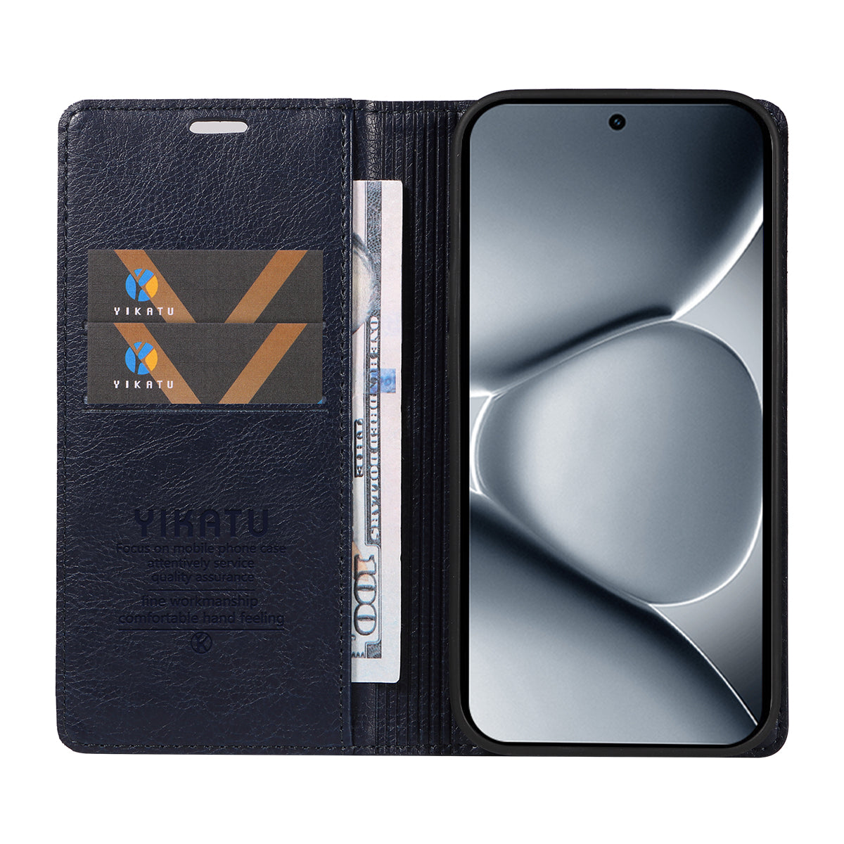 For Xiaomi Poco M8 Pro 5G / Redmi Note 15 Pro+ 5G (Global) Wallet Case YIKATU YK-006 Magnetic Closure Leather Phone Cover Litchi Texture - Navy Blue