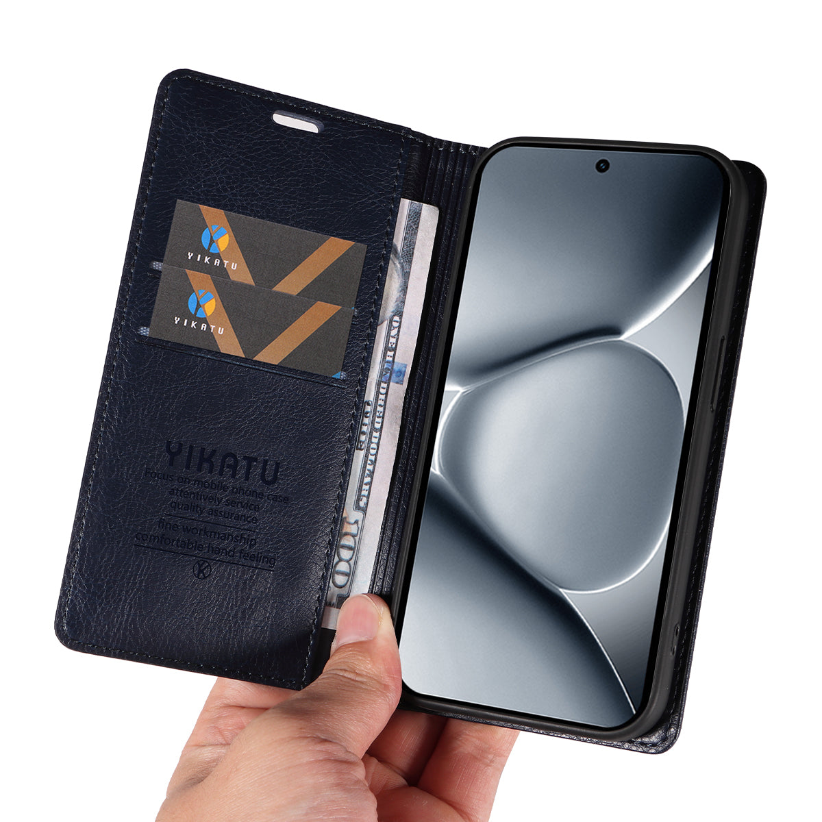 For Xiaomi Poco M8 Pro 5G / Redmi Note 15 Pro+ 5G (Global) Wallet Case YIKATU YK-006 Magnetic Closure Leather Phone Cover Litchi Texture - Navy Blue