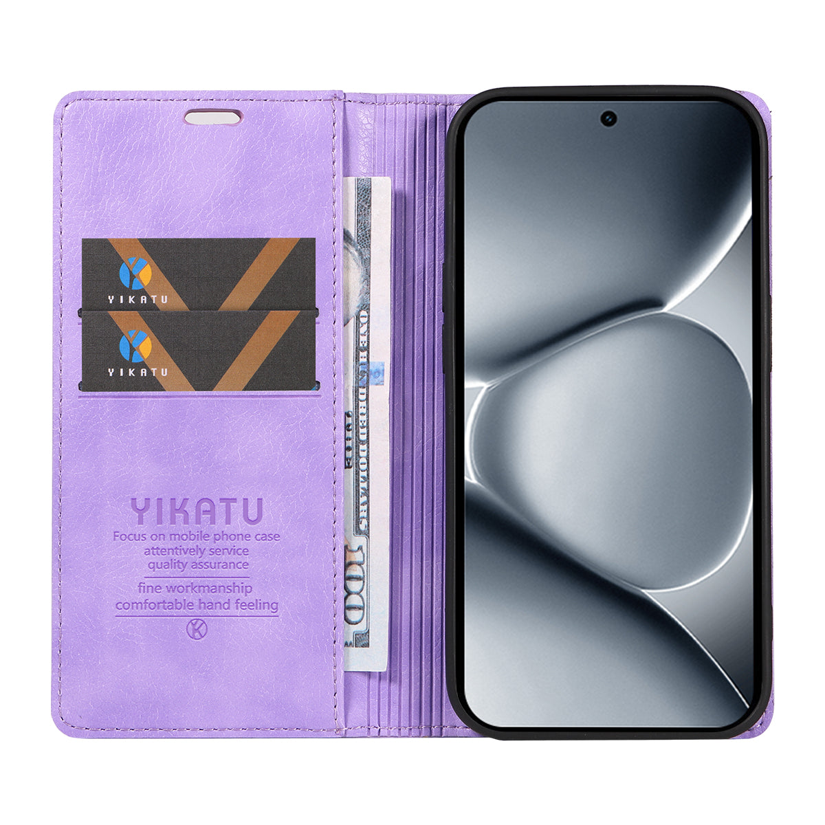 For Xiaomi Poco M8 Pro 5G / Redmi Note 15 Pro+ 5G (Global) Wallet Case YIKATU YK-006 Magnetic Closure Leather Phone Cover Litchi Texture - Purple