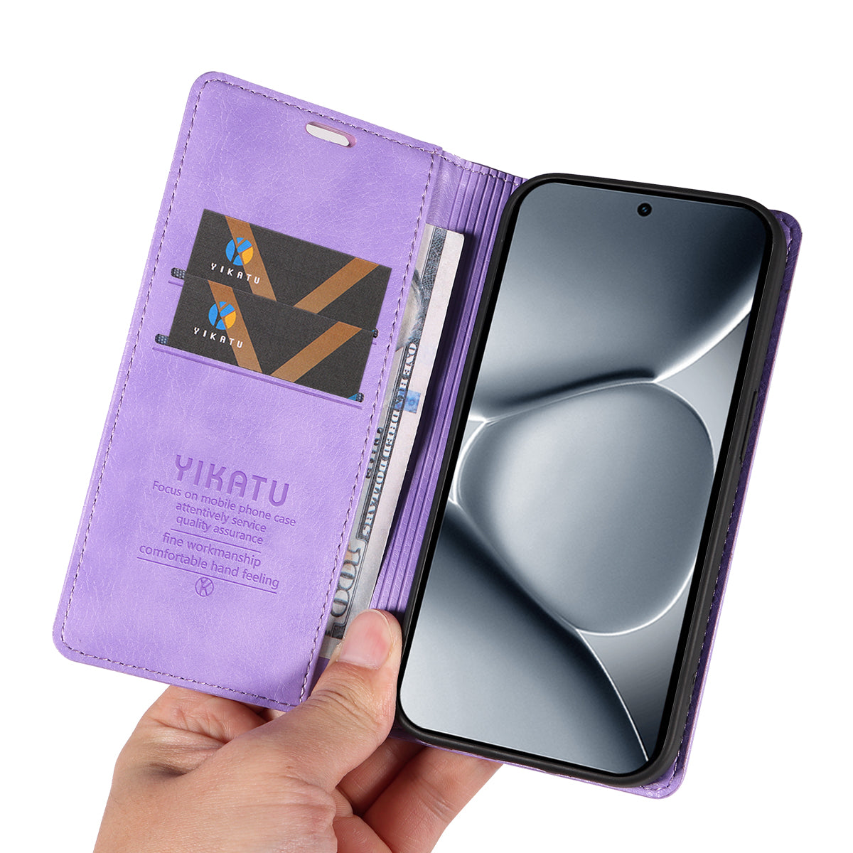 For Xiaomi Poco M8 Pro 5G / Redmi Note 15 Pro+ 5G (Global) Wallet Case YIKATU YK-006 Magnetic Closure Leather Phone Cover Litchi Texture - Purple