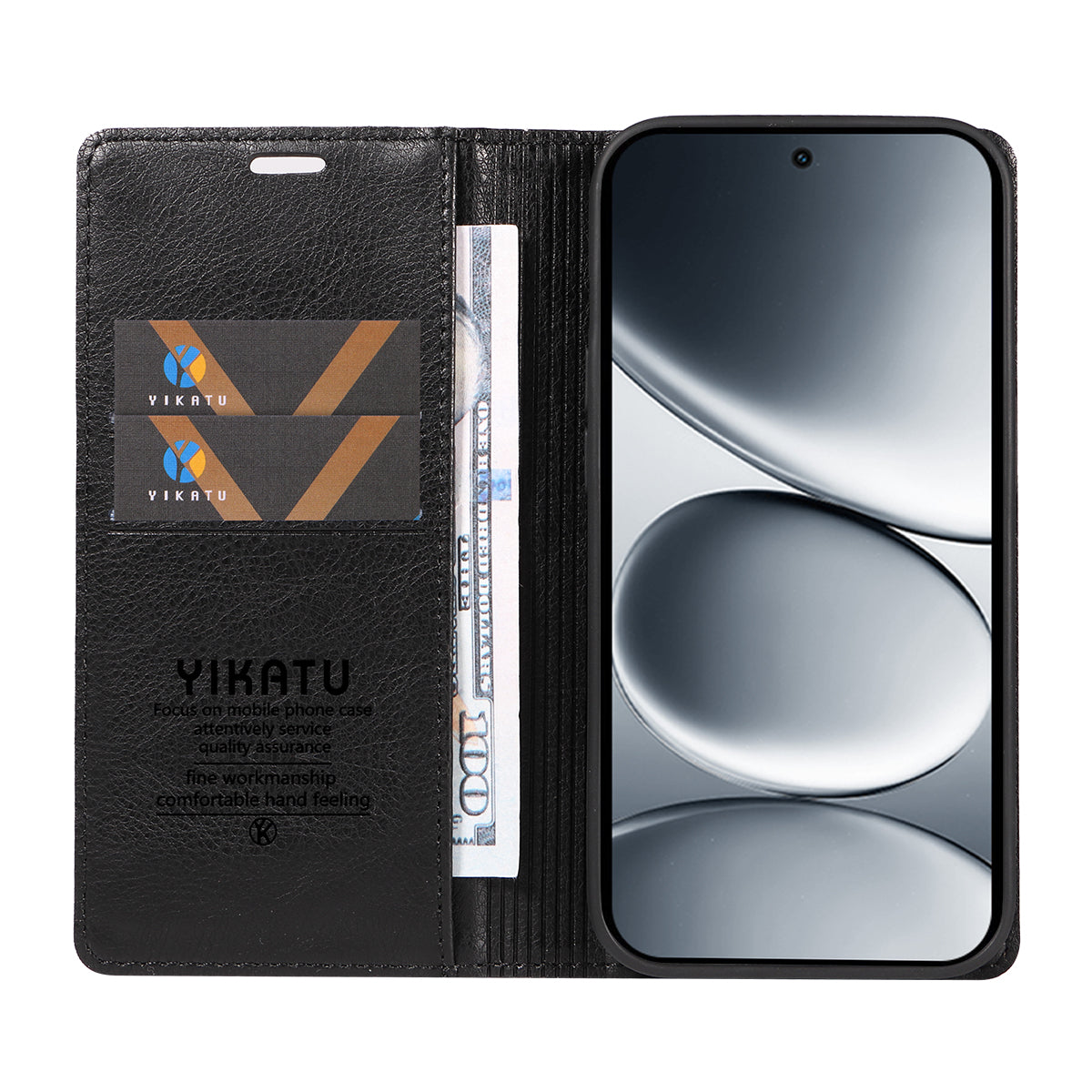 For Xiaomi Redmi Note 15 Pro 5G (Global) Wallet Case YIKATU YK-006 Magnetic Closure Leather Phone Cover Litchi Texture - Black