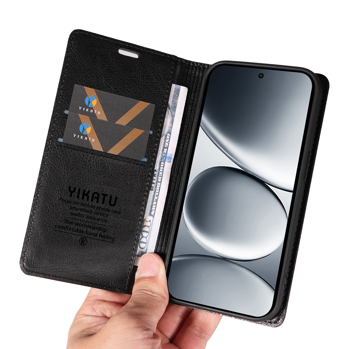 For Xiaomi Redmi Note 15 Pro 5G (Global) Wallet Case YIKATU YK-006 Magnetic Closure Leather Phone Cover Litchi Texture - Black
