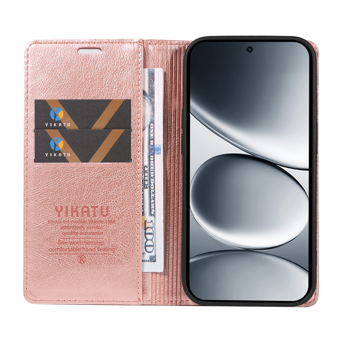 For Xiaomi Redmi Note 15 Pro 5G (Global) Wallet Case YIKATU YK-006 Magnetic Closure Leather Phone Cover Litchi Texture - Rose Gold