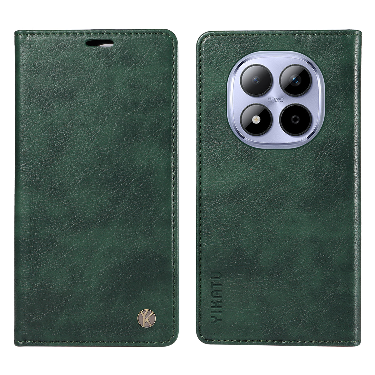For Xiaomi Redmi Note 15 Pro 5G (Global) Wallet Case YIKATU YK-006 Magnetic Closure Leather Phone Cover Litchi Texture -  Green