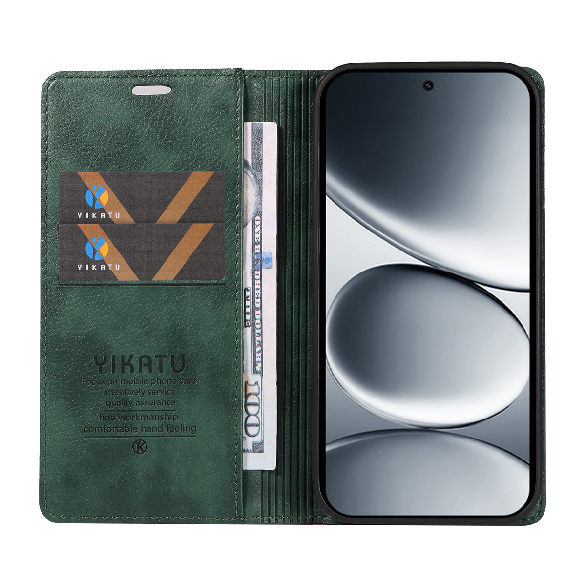 For Xiaomi Redmi Note 15 Pro 5G (Global) Wallet Case YIKATU YK-006 Magnetic Closure Leather Phone Cover Litchi Texture -  Green