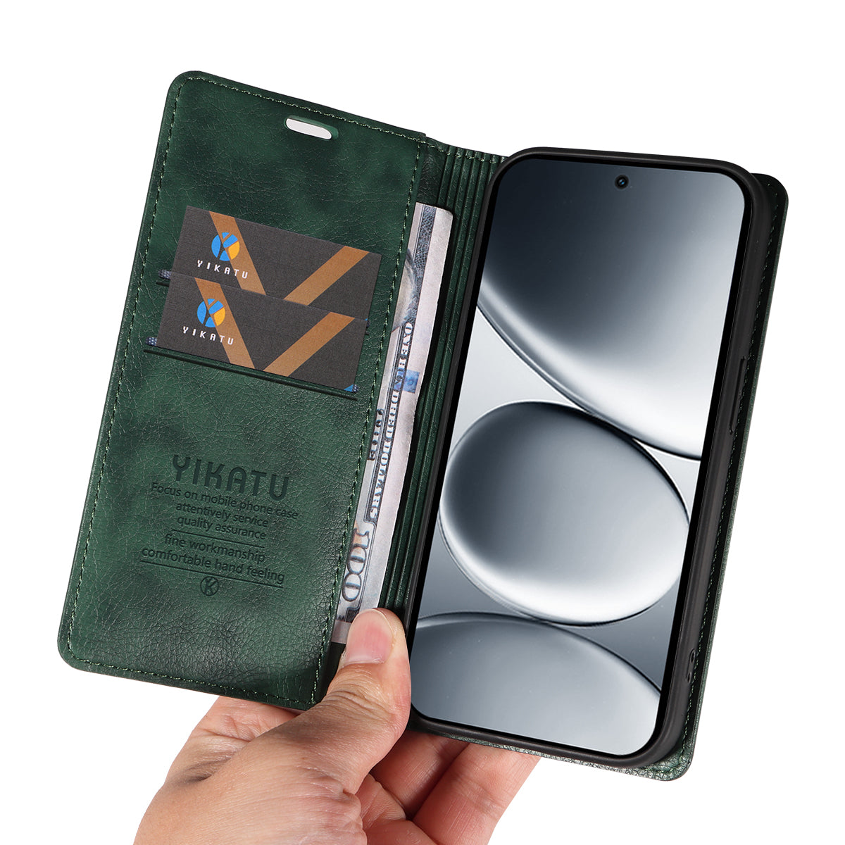 For Xiaomi Redmi Note 15 Pro 5G (Global) Wallet Case YIKATU YK-006 Magnetic Closure Leather Phone Cover Litchi Texture -  Green