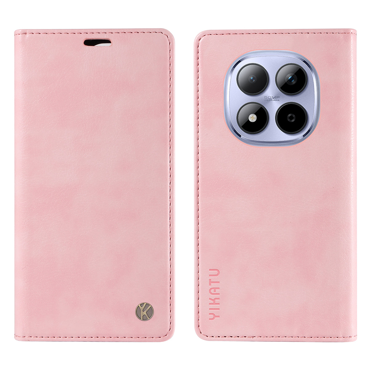 For Xiaomi Redmi Note 15 Pro 5G (Global) Wallet Case YIKATU YK-006 Magnetic Closure Leather Phone Cover Litchi Texture - Pink