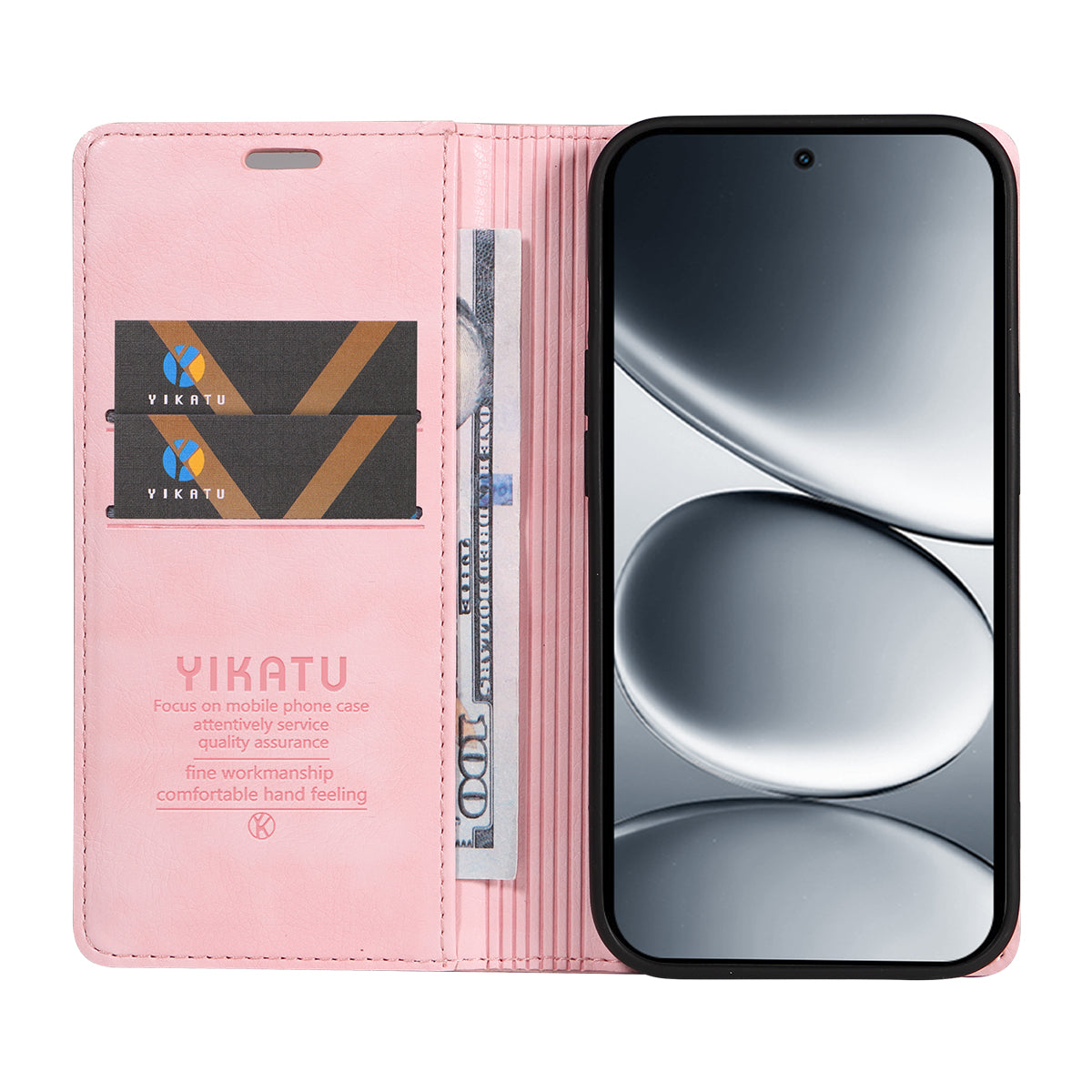 For Xiaomi Redmi Note 15 Pro 5G (Global) Wallet Case YIKATU YK-006 Magnetic Closure Leather Phone Cover Litchi Texture - Pink