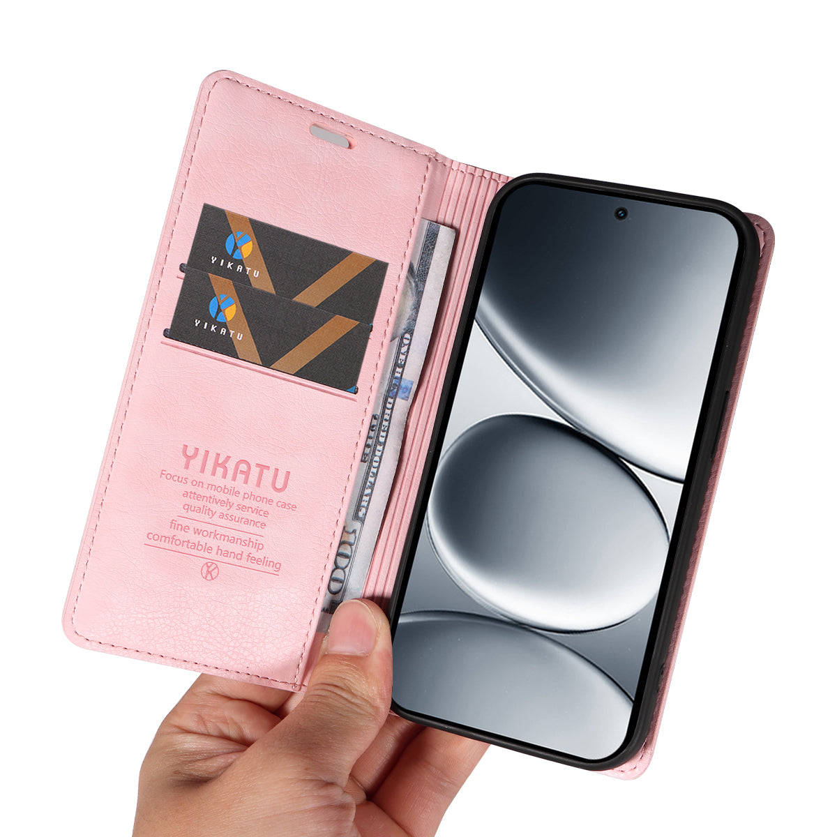 For Xiaomi Redmi Note 15 Pro 5G (Global) Wallet Case YIKATU YK-006 Magnetic Closure Leather Phone Cover Litchi Texture - Pink