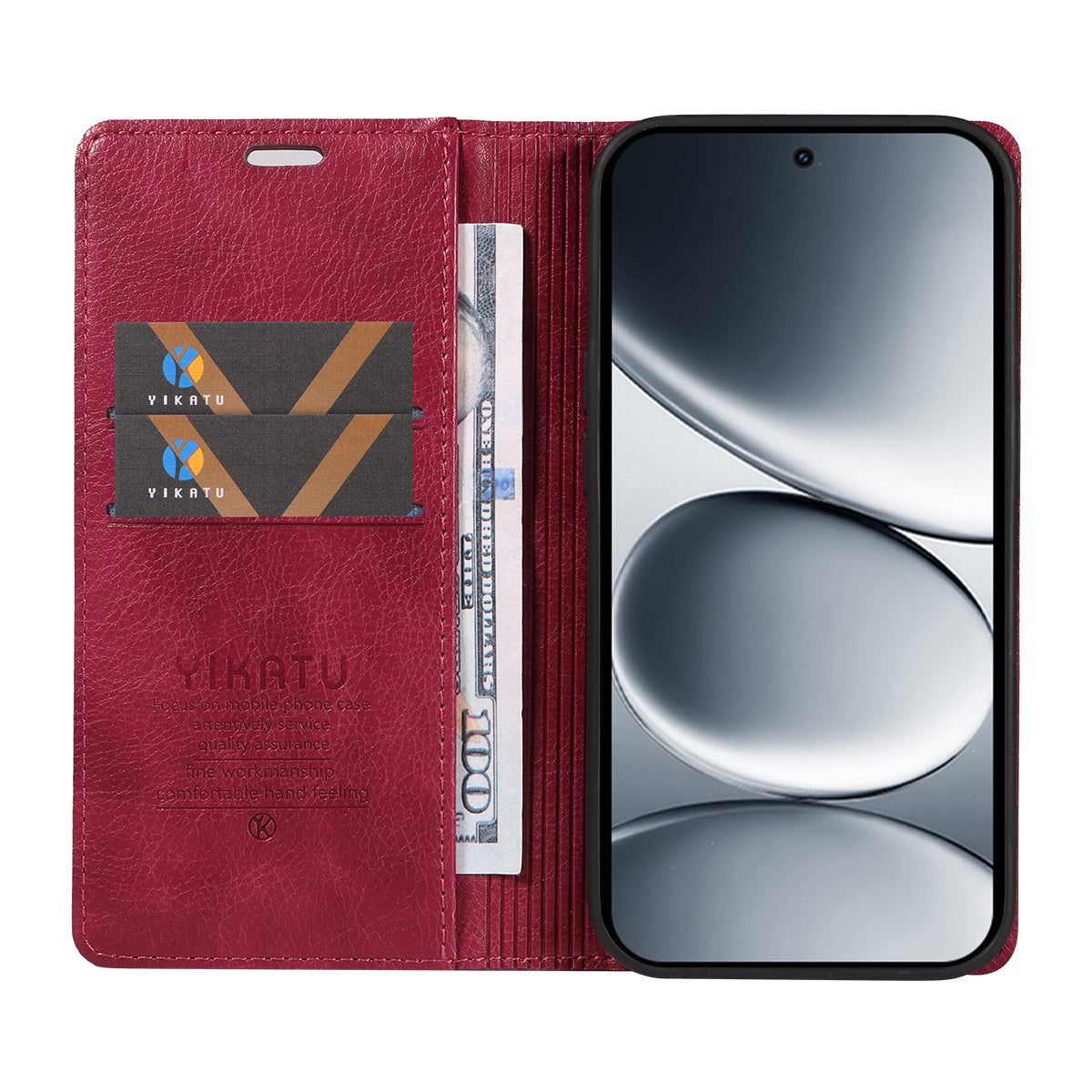 For Xiaomi Redmi Note 15 Pro 5G (Global) Wallet Case YIKATU YK-006 Magnetic Closure Leather Phone Cover Litchi Texture - Wine Red