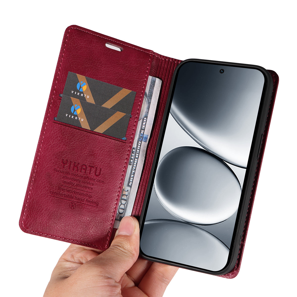 For Xiaomi Redmi Note 15 Pro 5G (Global) Wallet Case YIKATU YK-006 Magnetic Closure Leather Phone Cover Litchi Texture - Wine Red