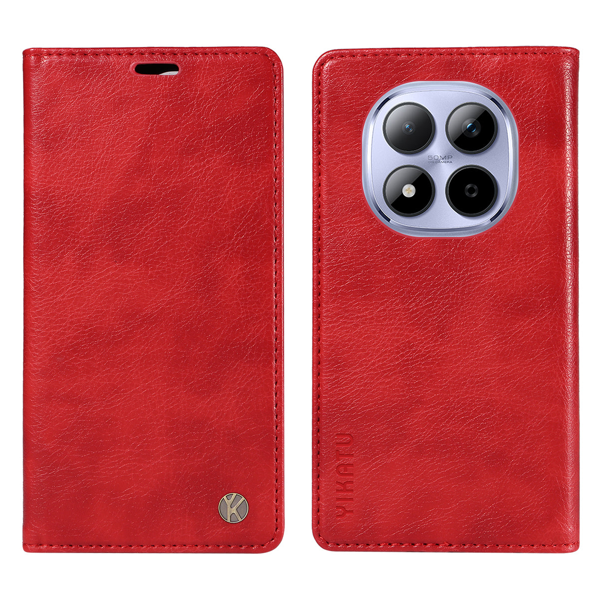 For Xiaomi Redmi Note 15 Pro 5G (Global) Wallet Case YIKATU YK-006 Magnetic Closure Leather Phone Cover Litchi Texture - Red