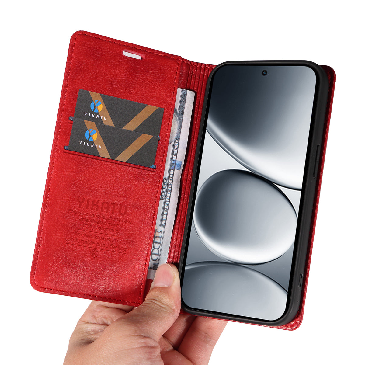 For Xiaomi Redmi Note 15 Pro 5G (Global) Wallet Case YIKATU YK-006 Magnetic Closure Leather Phone Cover Litchi Texture - Red