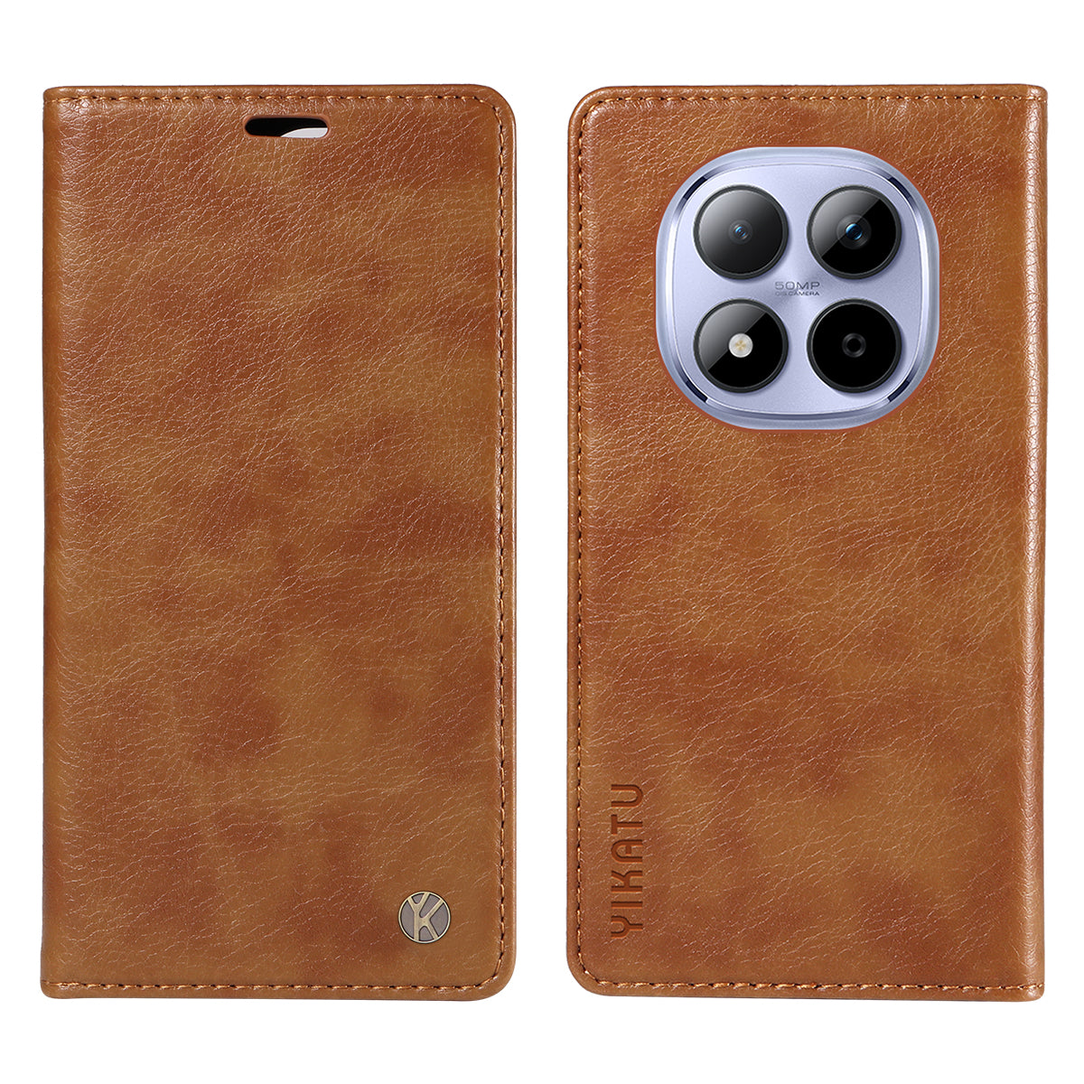 For Xiaomi Redmi Note 15 Pro 5G (Global) Wallet Case YIKATU YK-006 Magnetic Closure Leather Phone Cover Litchi Texture -  Brown
