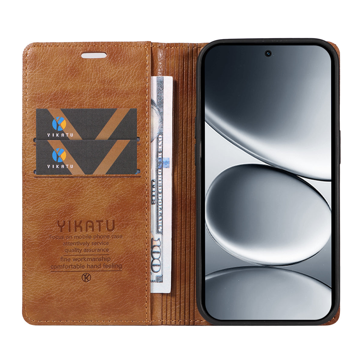For Xiaomi Redmi Note 15 Pro 5G (Global) Wallet Case YIKATU YK-006 Magnetic Closure Leather Phone Cover Litchi Texture -  Brown