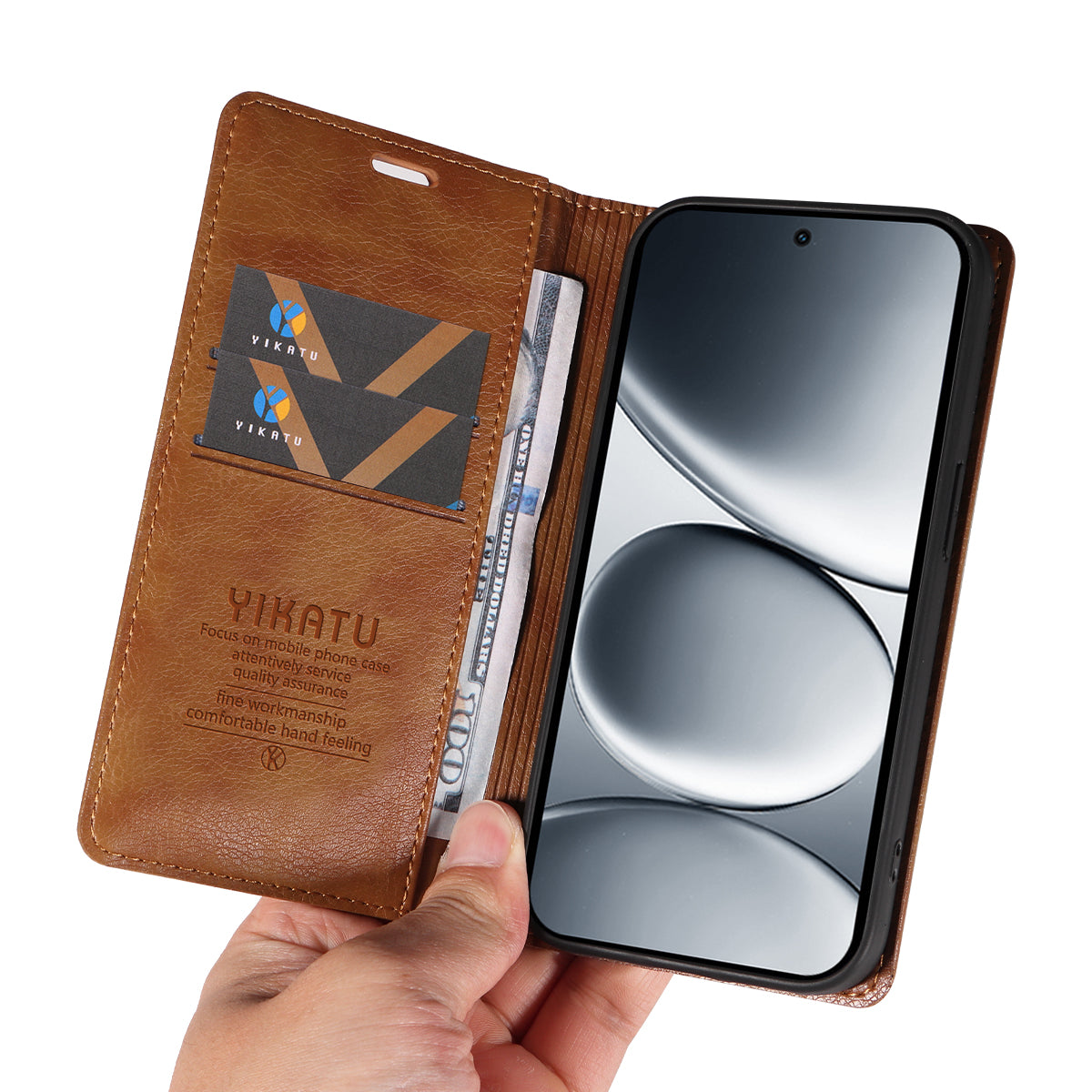 For Xiaomi Redmi Note 15 Pro 5G (Global) Wallet Case YIKATU YK-006 Magnetic Closure Leather Phone Cover Litchi Texture -  Brown