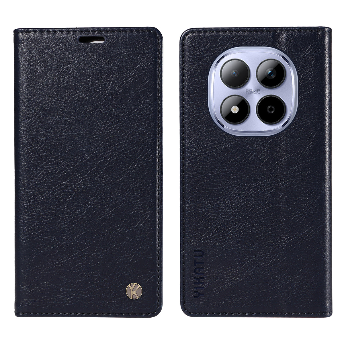 For Xiaomi Redmi Note 15 Pro 5G (Global) Wallet Case YIKATU YK-006 Magnetic Closure Leather Phone Cover Litchi Texture - Navy Blue