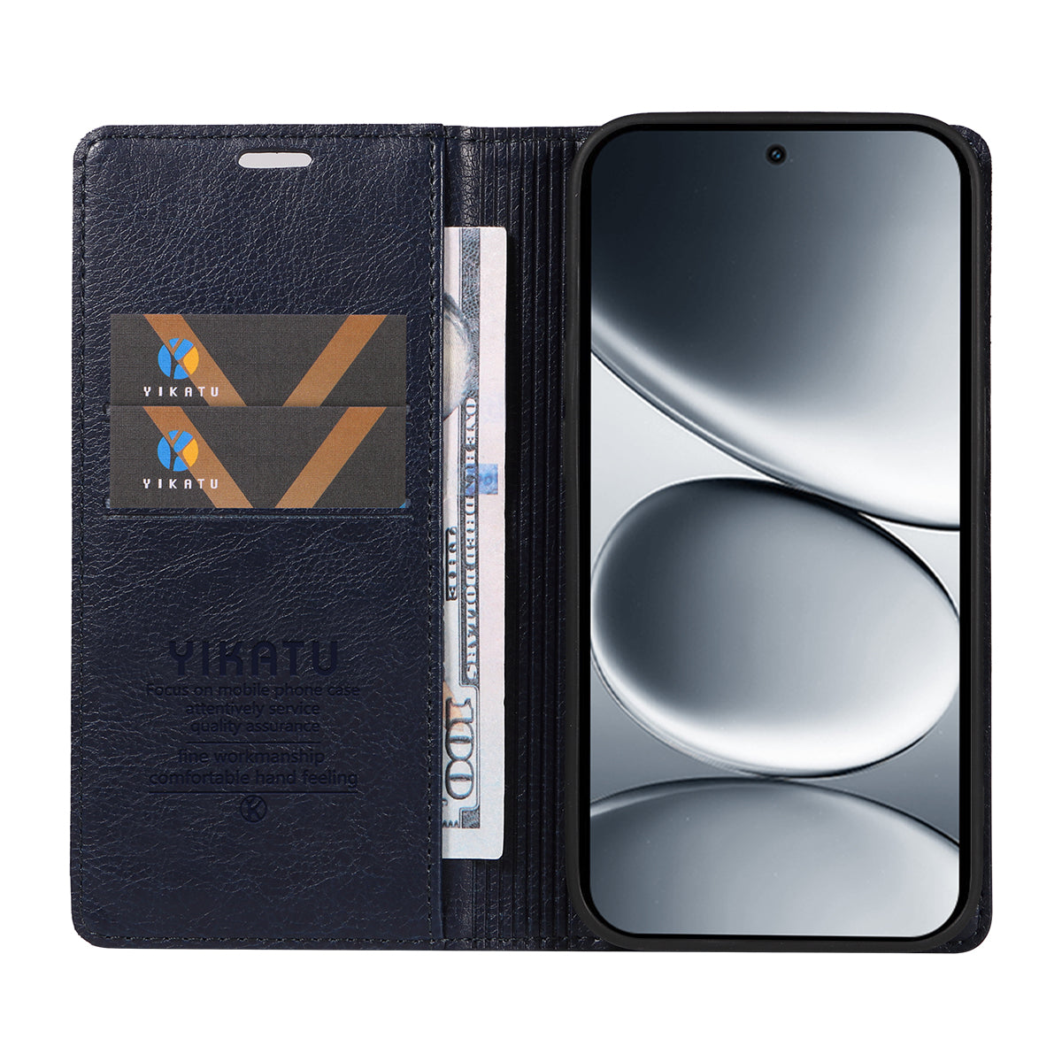 For Xiaomi Redmi Note 15 Pro 5G (Global) Wallet Case YIKATU YK-006 Magnetic Closure Leather Phone Cover Litchi Texture - Navy Blue