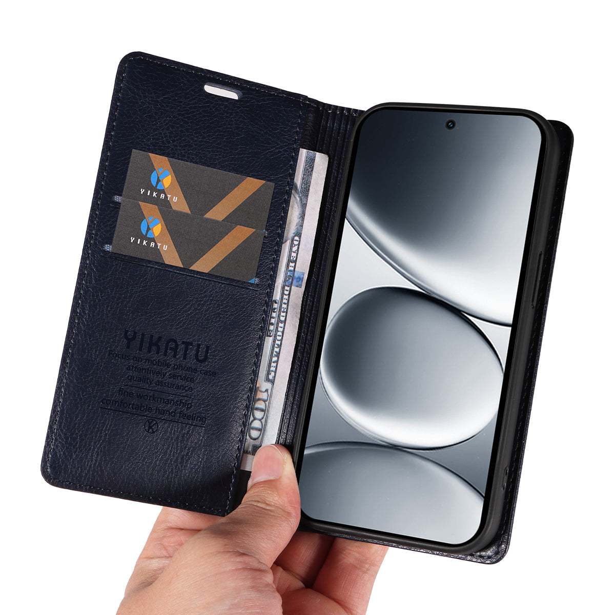 For Xiaomi Redmi Note 15 Pro 5G (Global) Wallet Case YIKATU YK-006 Magnetic Closure Leather Phone Cover Litchi Texture - Navy Blue