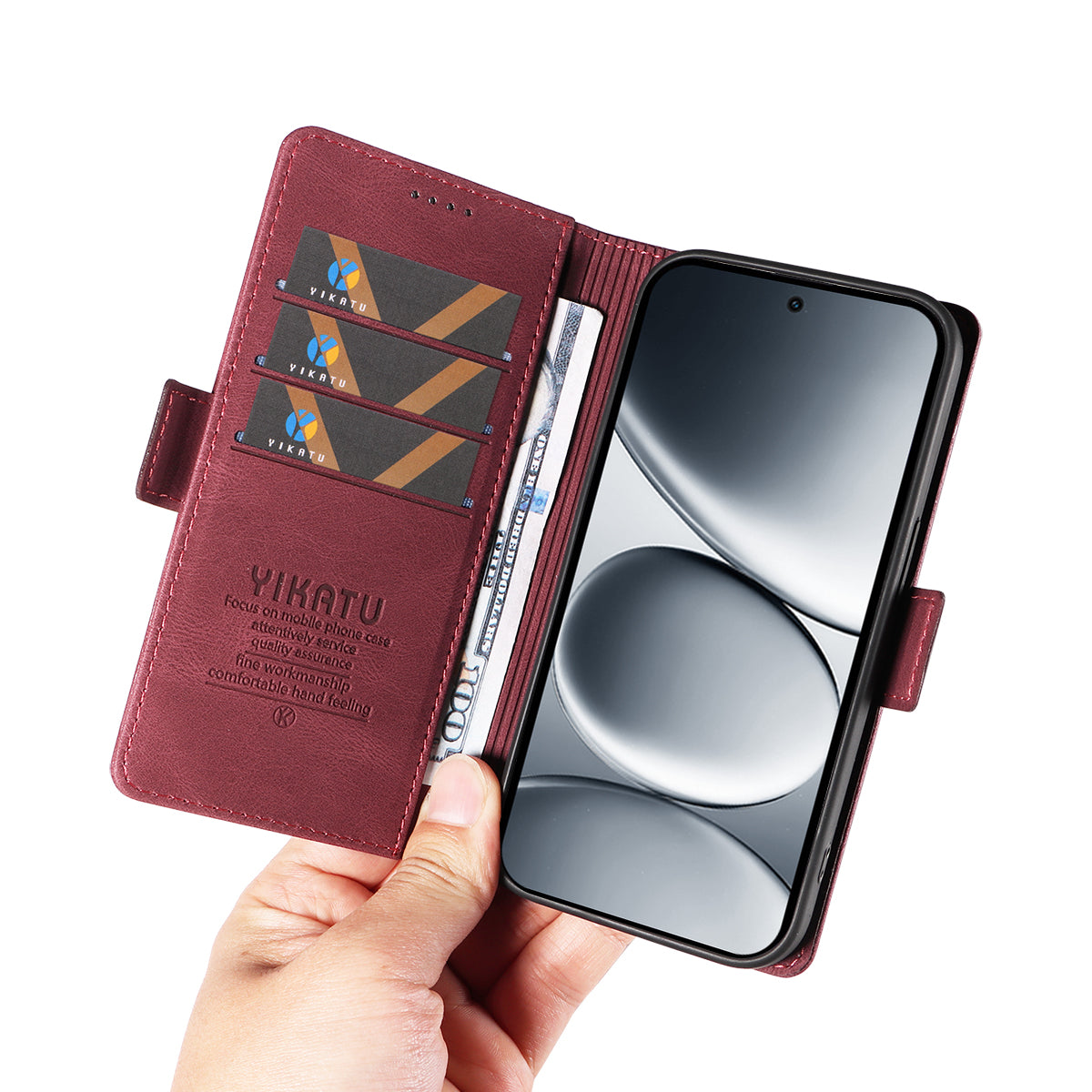 For Xiaomi Redmi Note 15 Pro 5G (Global) Leather Case YIKATU YK-005 Skin-touch Feeling Wallet Phone Cover - Wine Red
