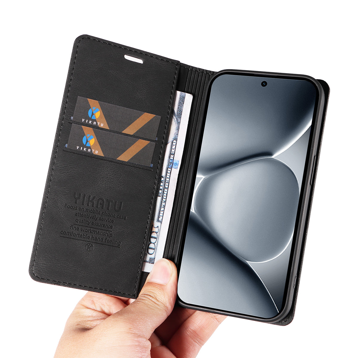 For Xiaomi Poco M8 Pro 5G / Redmi Note 15 Pro+ 5G (Global) Leather Cover YIKATU YK-004 Skin-Touch Wallet Phone Cases - Black