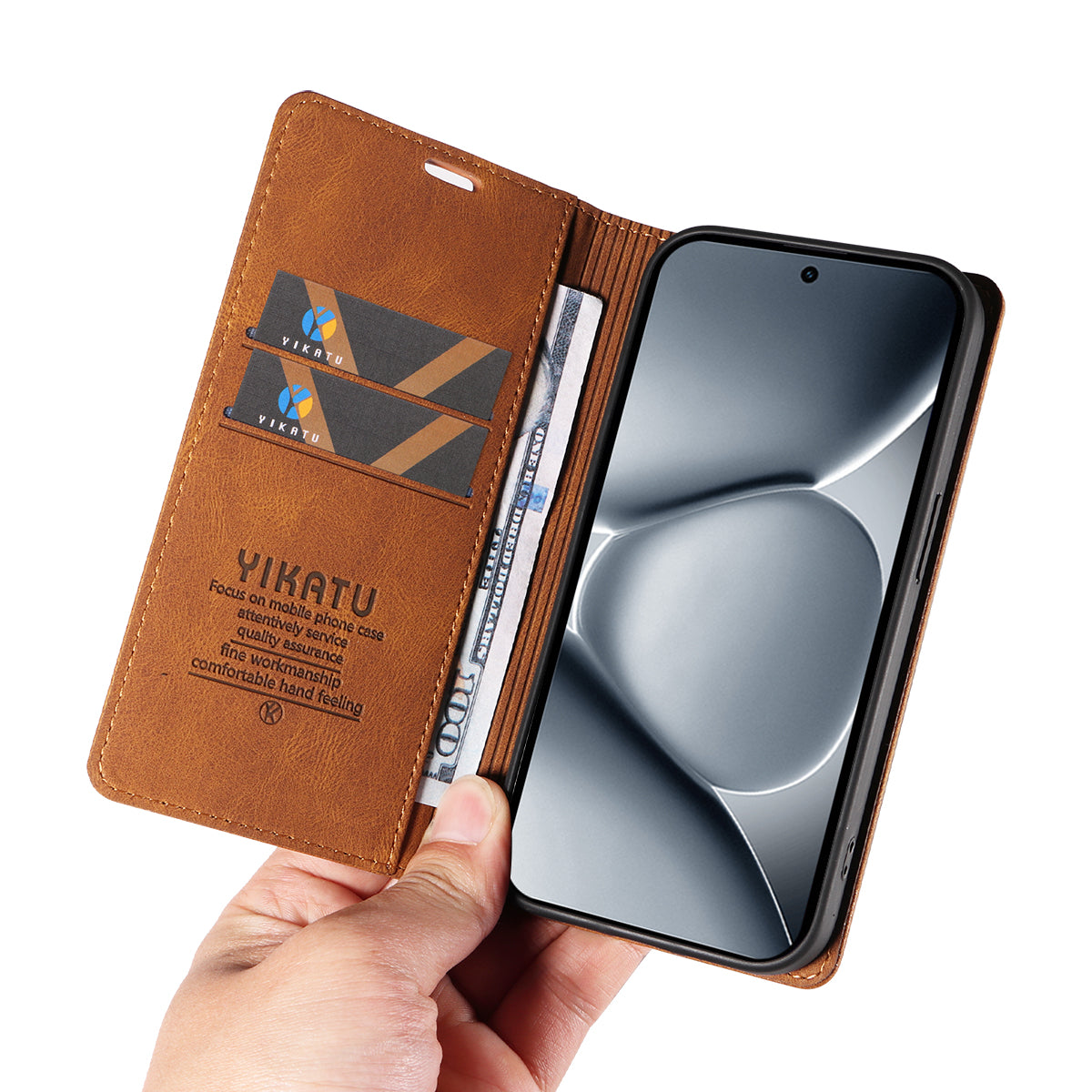 For Xiaomi Poco M8 Pro 5G / Redmi Note 15 Pro+ 5G (Global) Leather Cover YIKATU YK-004 Skin-Touch Wallet Phone Cases - Brown