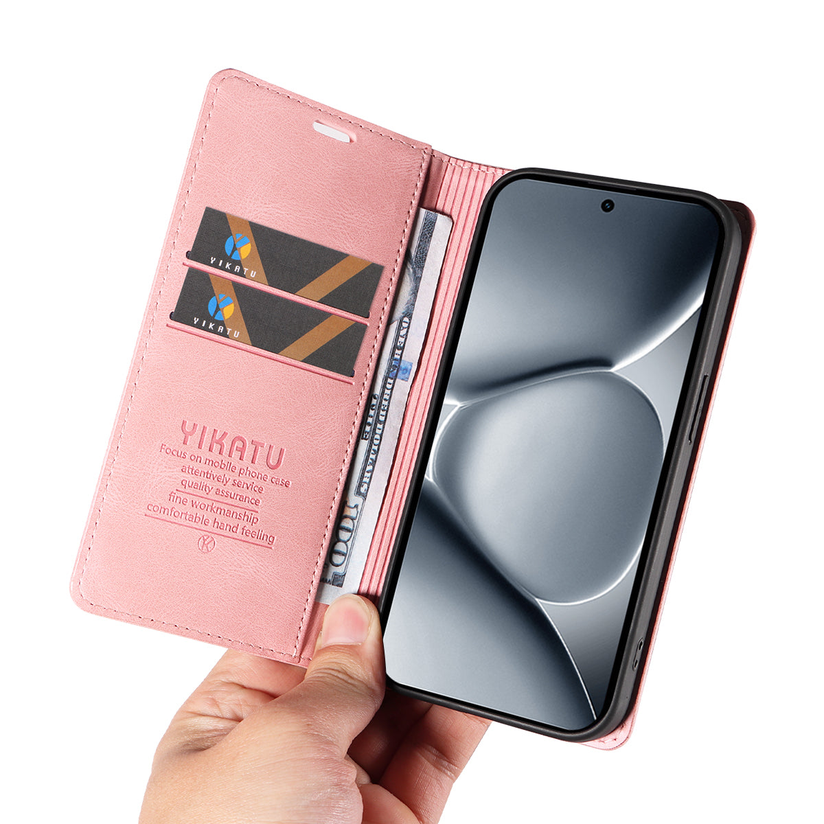 For Xiaomi Poco M8 Pro 5G / Redmi Note 15 Pro+ 5G (Global) Leather Cover YIKATU YK-004 Skin-Touch Wallet Phone Cases - Pink